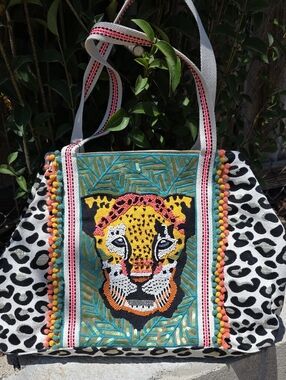 Viral America & Beyond Beaded Leopard Tote Bag